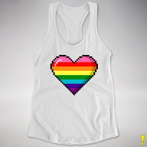 Gilbert Baker Original LGBTQ Gay Rainbow Pride 8-Bit Pixel Heart - White
